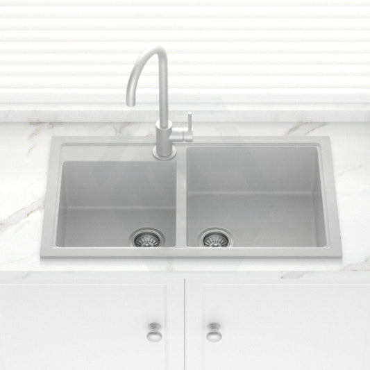 860X500X205Mm Carysil Concrete Grey Double Bowl Granite Kitchen Laundry Sink Top/flush/under Mount