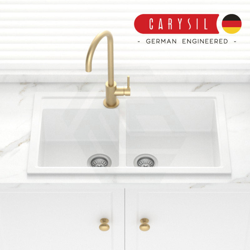 Carysil Granite Kitchen Sink Double Bowls 860mm White