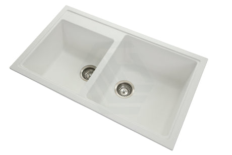 860X500X205mm Carysil White Double Bowl Granite Kitchen Laundry Sink Top/ Flush/ Under Mount Products