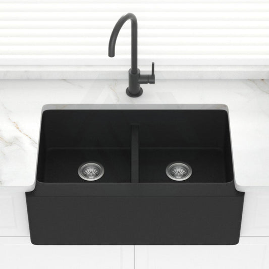 864X540X229Mm Black Granite Butler Sink Double Bowls Farmhouse Kitchen Laundry Apron Front Products