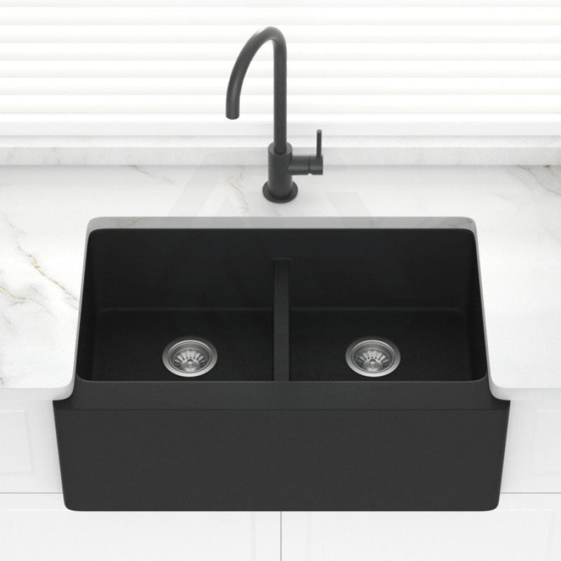 864X540X229Mm Black Granite Butler Sink Double Bowls Farmhouse Kitchen Laundry Apron Front Products