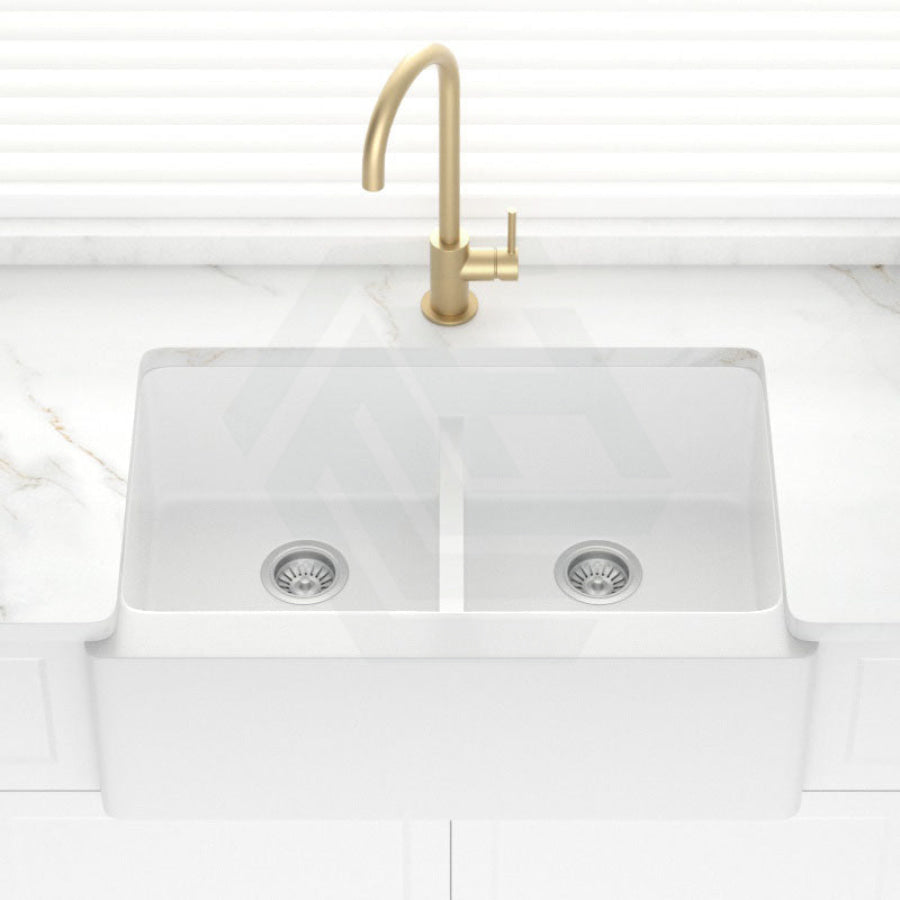 864X540X229mm White Granite Butler Sink Double Bowls Farmhouse Kitchen Laundry Apron Front Products