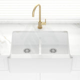 864X540X229mm White Granite Butler Sink Double Bowls Farmhouse Kitchen Laundry Apron Front Products