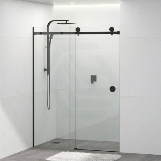 Tempered Glass Wall To Wall Sliding Shower Screen Frameless Round Handle Black