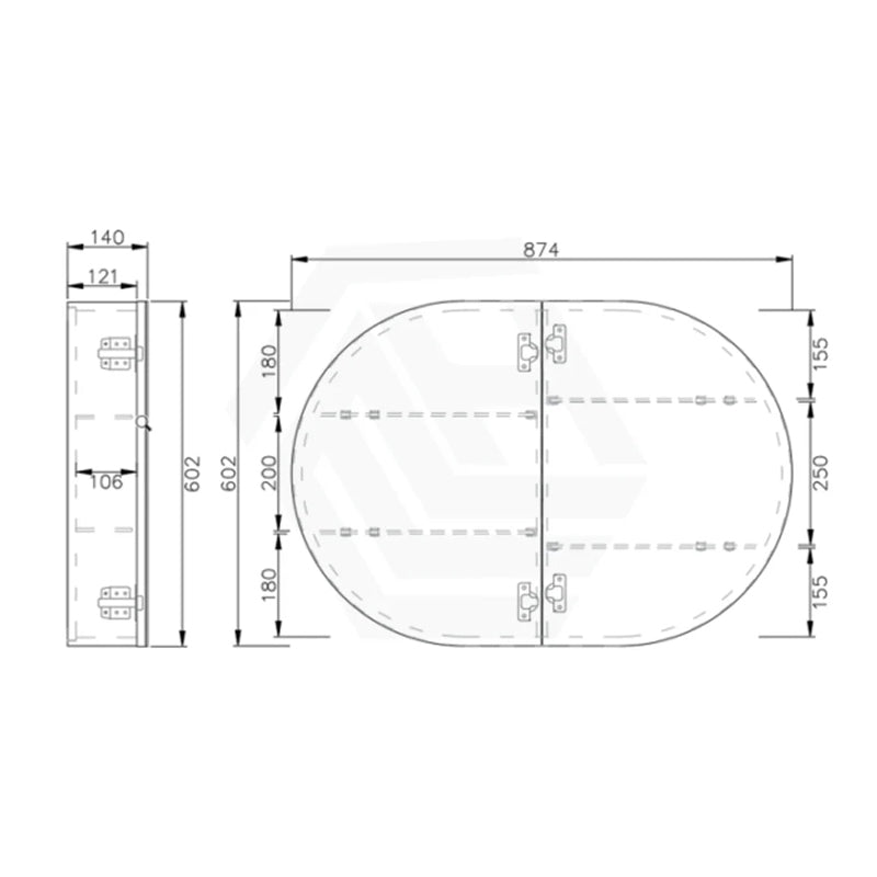 870mm Oval Pencil Edge Mirror Wall Hung Shaving Cabinet