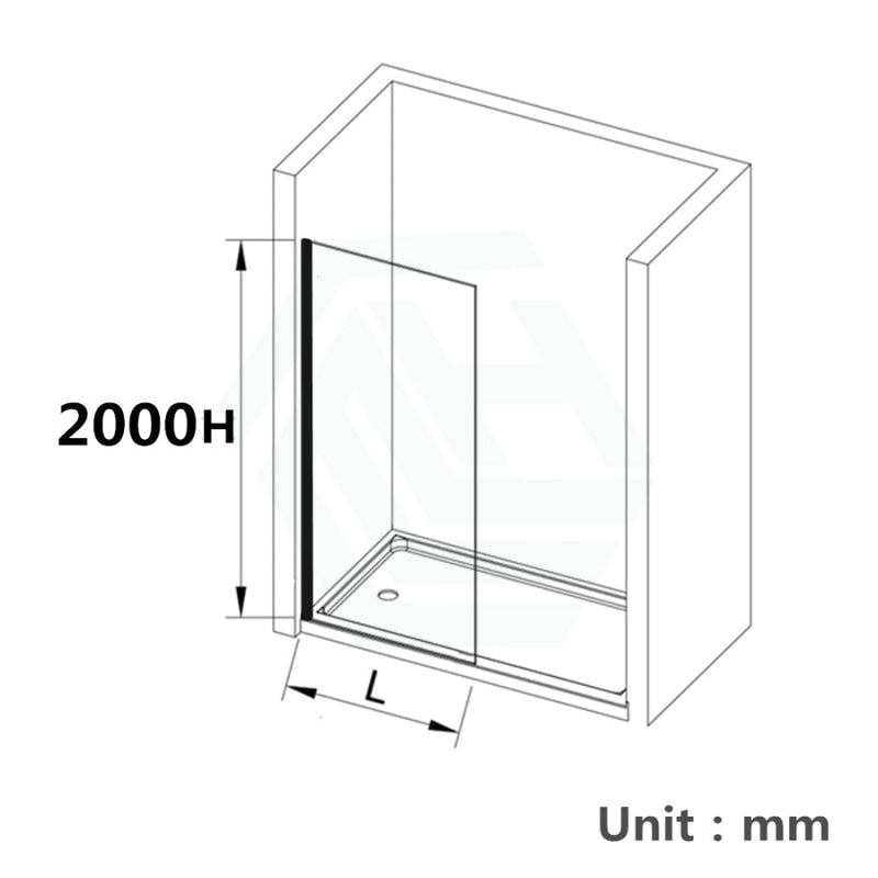 900/1000/1200X2000Mm Frameless Shower Screen Single Door Fixed Panel 10Mm Glass Black Channel 900Mm