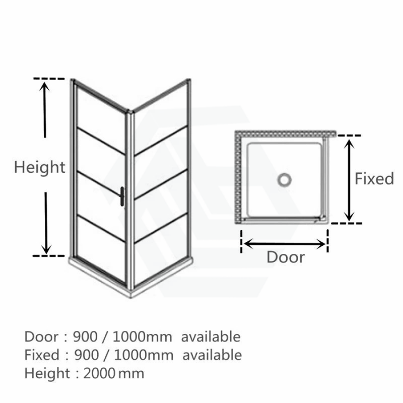 900/1000X2000Mm L Shape Shower Screen Pivot Grid Door With Fixed Return Panel Black Framed 6Mm