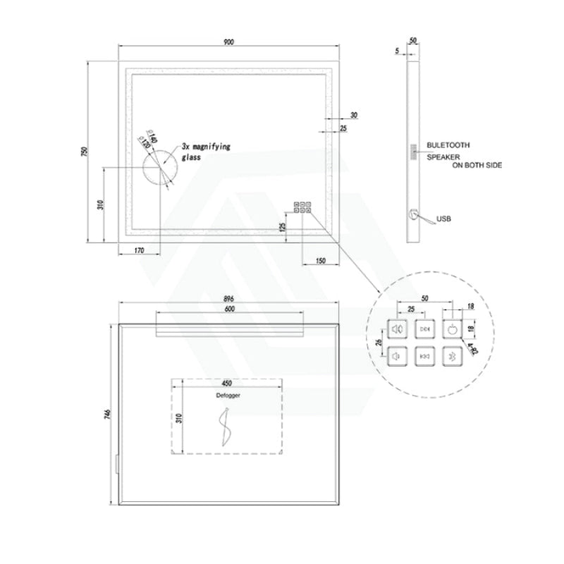 900/1200mm Led Mirror Rectangle Bluetooth Magnifier Led Mirrors