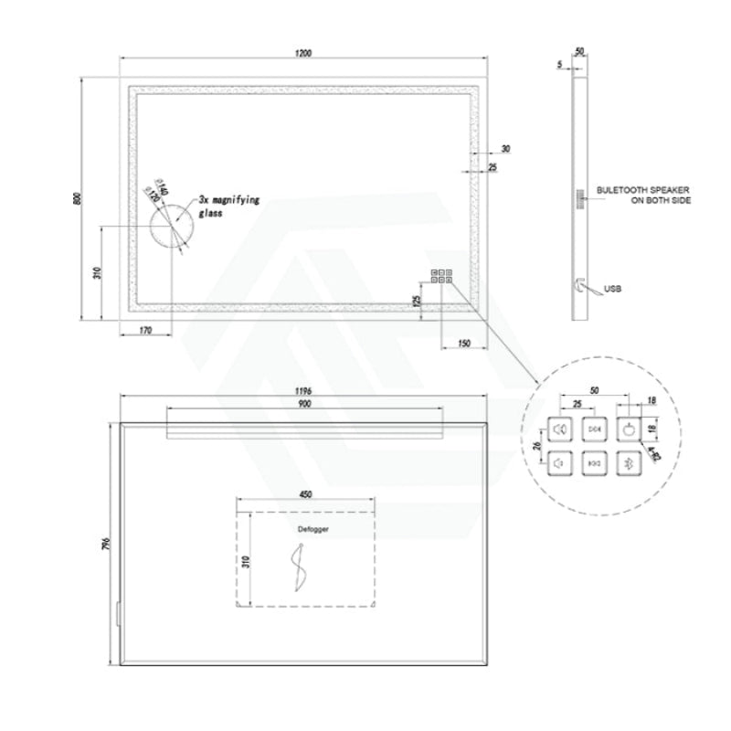 900/1200mm Led Mirror Rectangle Bluetooth Magnifier Led Mirrors