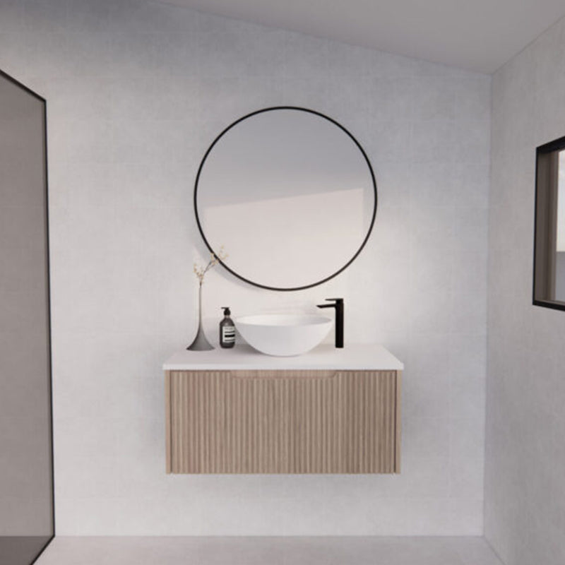 600-1500mm Wall Hung Vanity Fluted Style American Oak Color PVC Coating