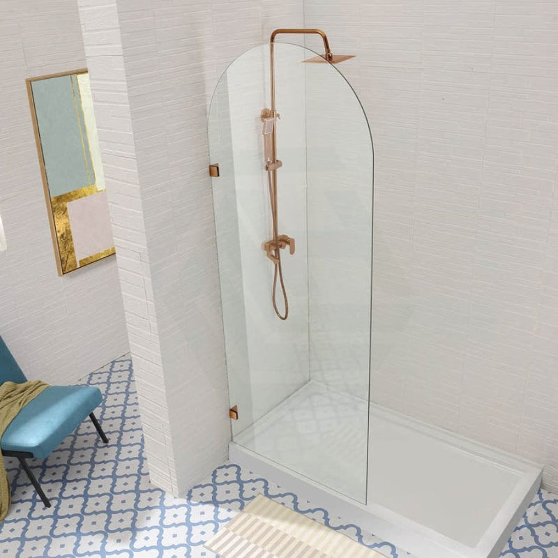 900/1000X2200Mm Arch Frameless Shower Screen Fixed Panel Tempered Glass Rose Gold