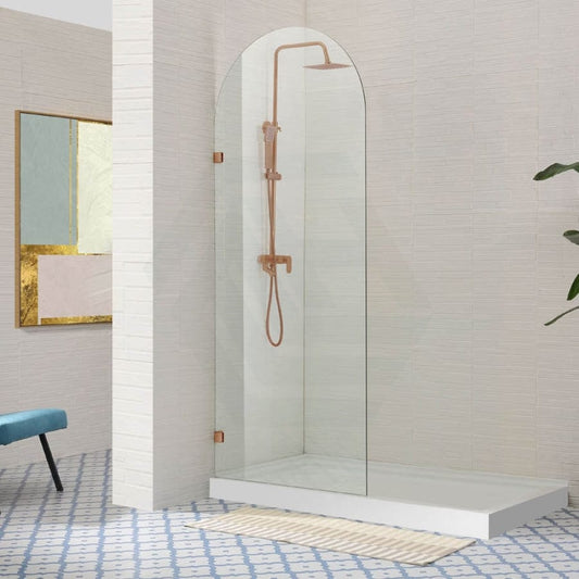 900/1000X2200Mm Arch Frameless Shower Screen Fixed Panel Tempered Glass Rose Gold