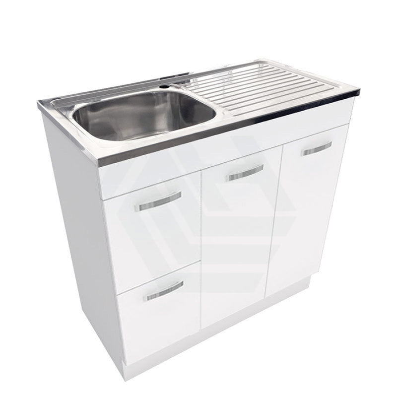 900Mm Citi E0 Board Gloss White Kitchen/Laundry Freestanding Kickboard Vanity With Stainless Steel