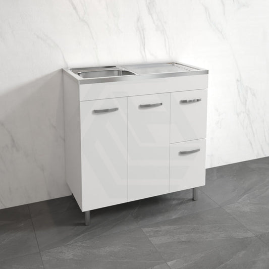 900mm Citi E0 Board Gloss White Freestanding with Legs Vanity Cabinet with Stainless Steel Sink-Top