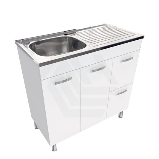 900mm Citi E0 Board Gloss White Freestanding with Legs Vanity Cabinet with Stainless Steel Sink-Top