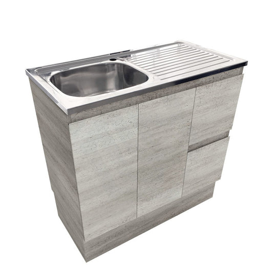900mm Citi E0 Board Industrial Oak Freestanding Kickboard Vanity Cabinet with Stainless Steel Sink-Top