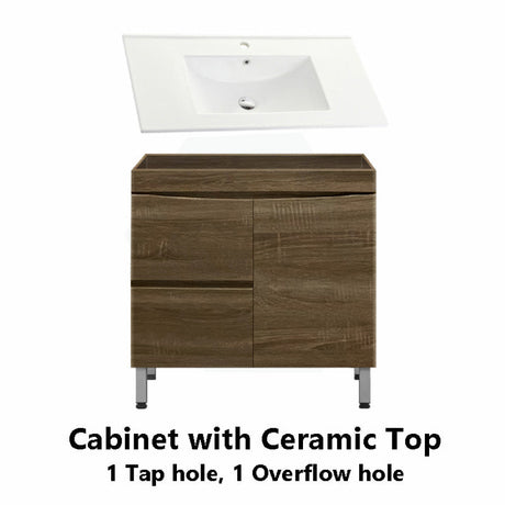 900Mm Freestanding Mdf Curve Edge Vanity Dark Oak Finish Left / Right Drawers Cabinet Only For