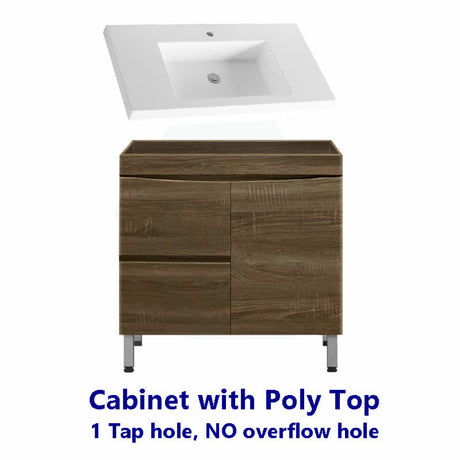 900Mm Freestanding Mdf Curve Edge Vanity Dark Oak Finish Left / Right Drawers Cabinet Only For