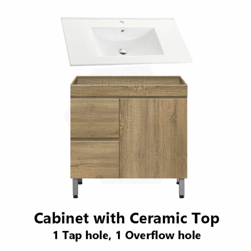 900Mm Freestanding Mdf Vanity Light Oak Finish Left / Right Drawers Cabinet Only For Bathroom Hand