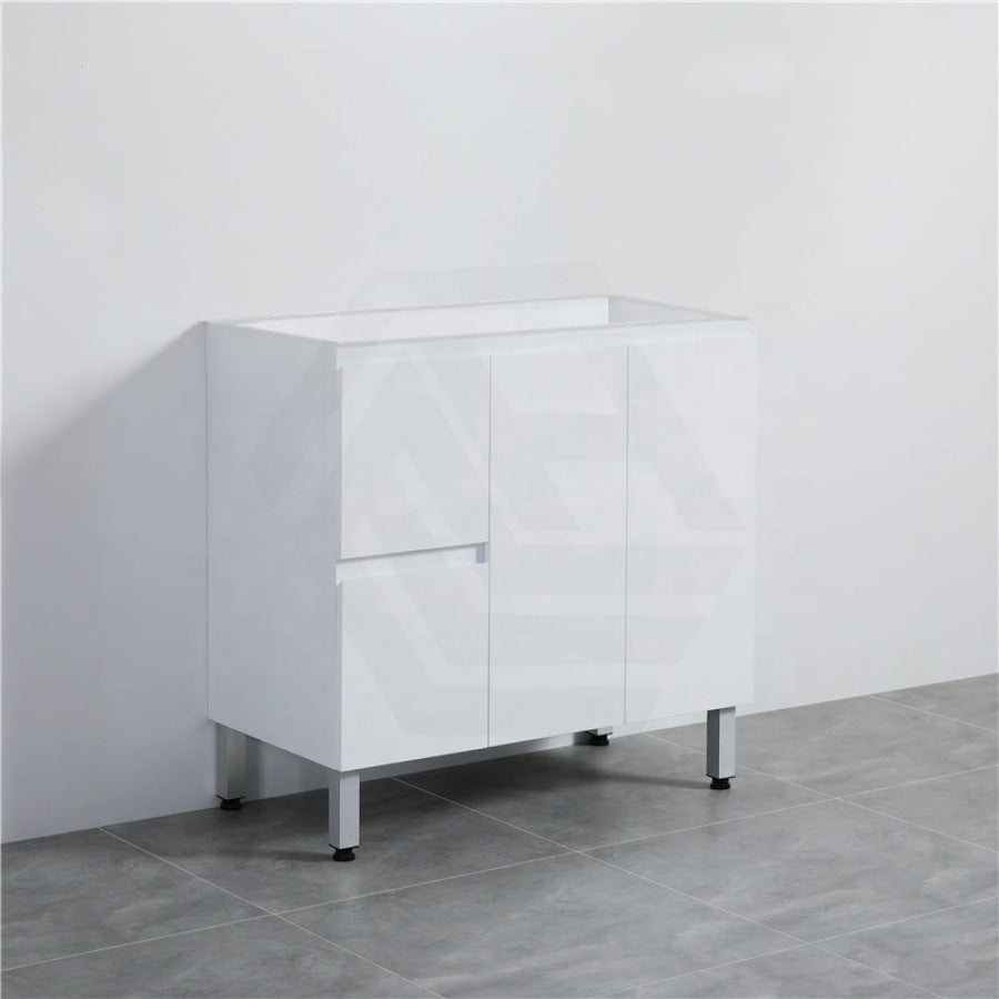 900Mm Freestanding Pvc Vanity With Gloss White Finish Left / Right Drawers Cabinet Only For Bathroom