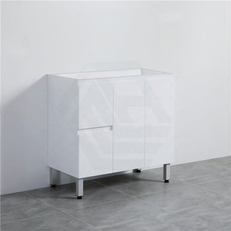 900Mm Freestanding Pvc Vanity With Gloss White Finish Left / Right Drawers Cabinet Only For Bathroom