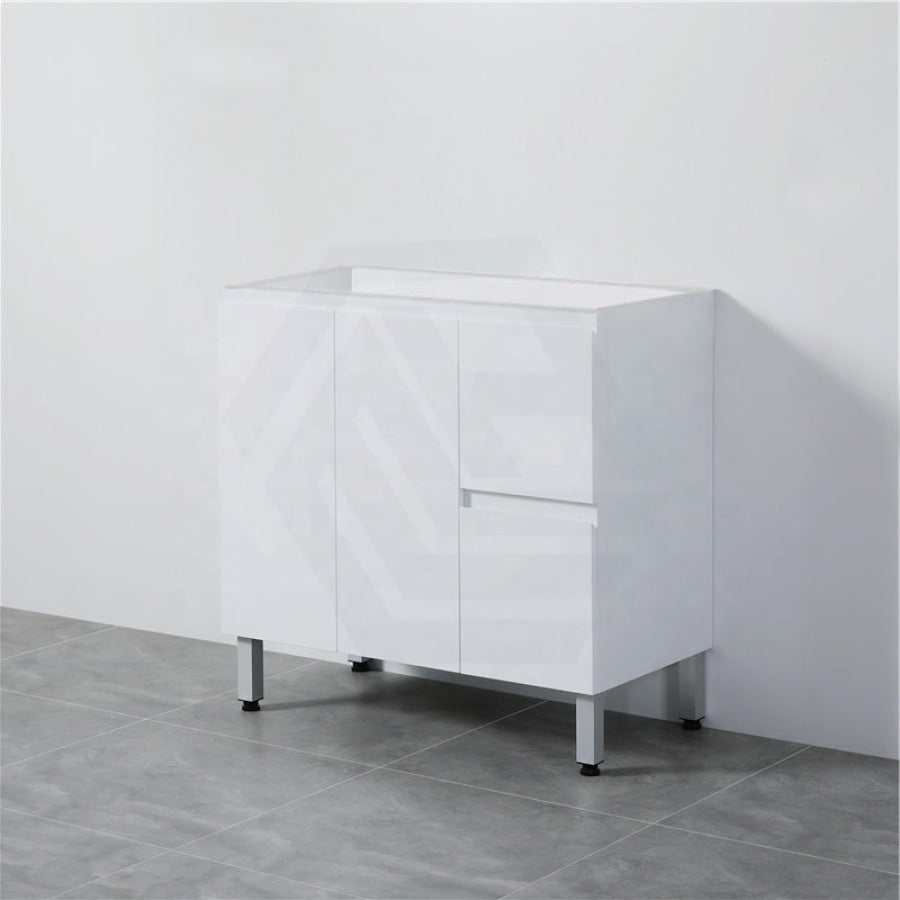 900Mm Freestanding Pvc Vanity With Gloss White Finish Left / Right Drawers Cabinet Only For Bathroom