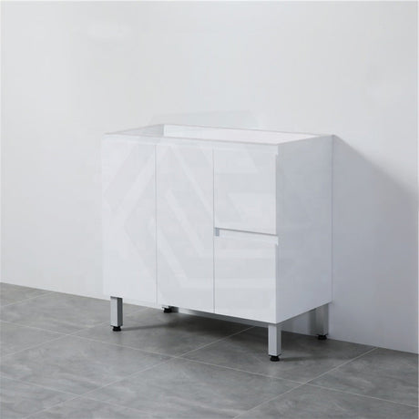 900Mm Freestanding Pvc Vanity With Gloss White Finish Left / Right Drawers Cabinet Only For Bathroom