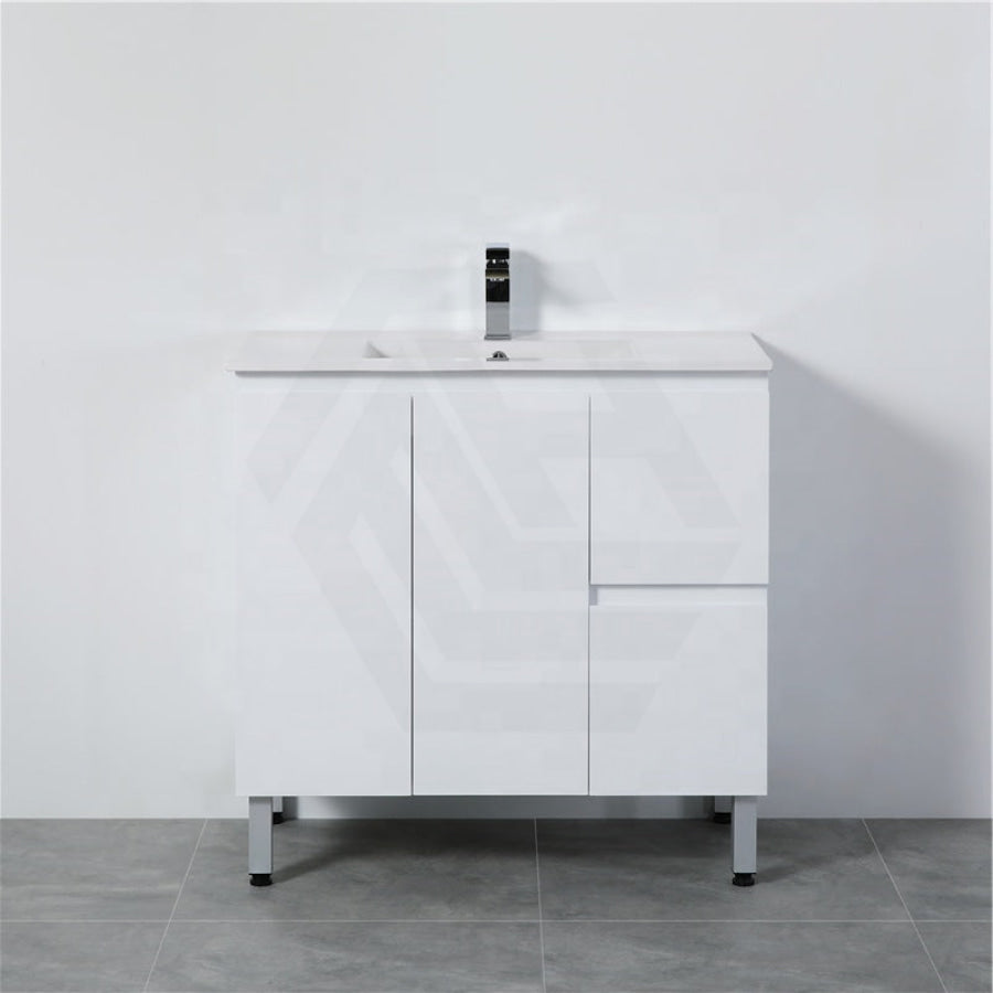 900Mm Freestanding Pvc Vanity With Gloss White Finish Left / Right Drawers Cabinet Only For Bathroom
