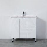 900Mm Freestanding Pvc Vanity With Gloss White Finish Left / Right Drawers Cabinet Only For Bathroom