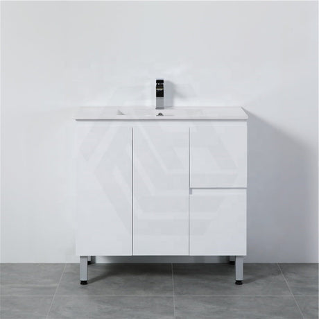 900Mm Freestanding Pvc Vanity With Gloss White Finish Left / Right Drawers Cabinet Only For Bathroom