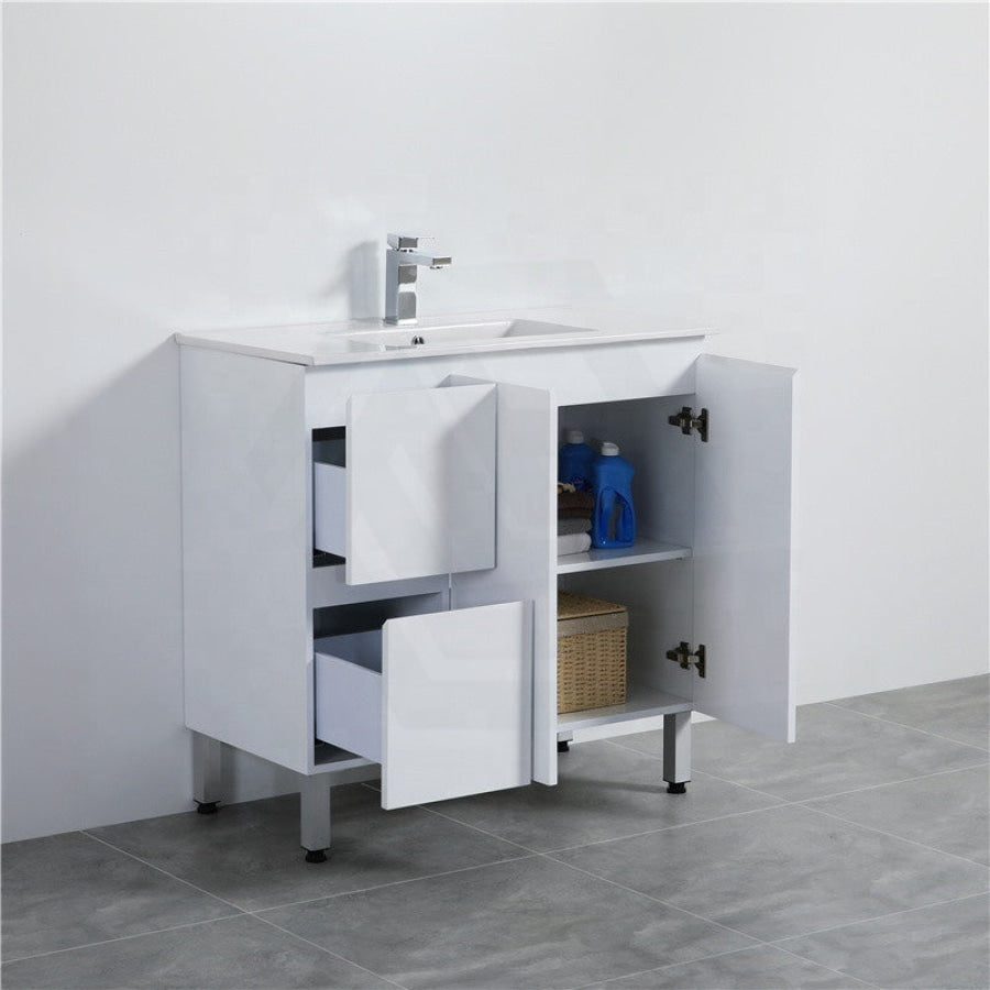 900Mm Freestanding Pvc Vanity With Gloss White Finish Left / Right Drawers Cabinet Only For Bathroom