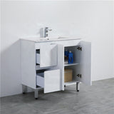 900Mm Freestanding Pvc Vanity With Gloss White Finish Left / Right Drawers Cabinet Only For Bathroom