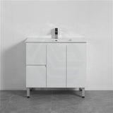 900Mm Freestanding Pvc Vanity With Gloss White Finish Left / Right Drawers Cabinet Only For Bathroom
