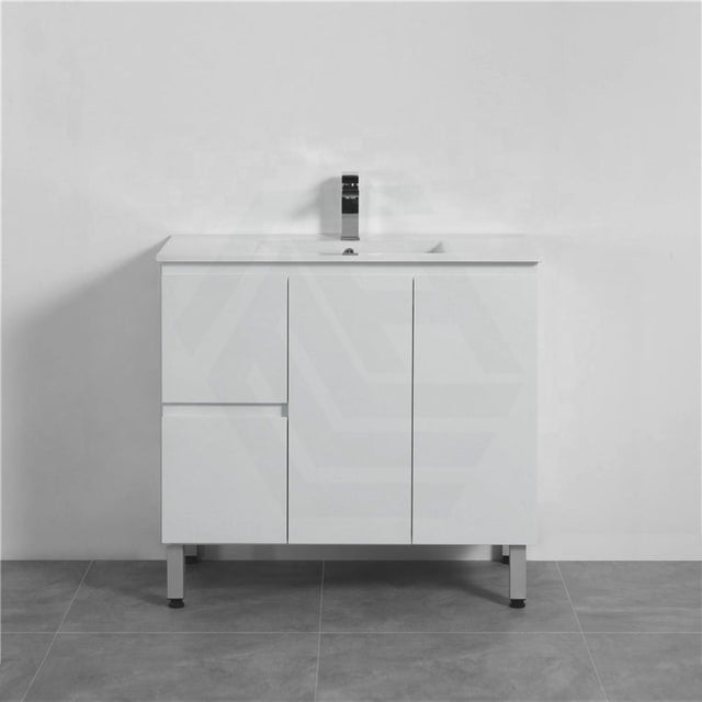 900Mm Freestanding Pvc Vanity With Gloss White Finish Left / Right Drawers Cabinet Only For Bathroom