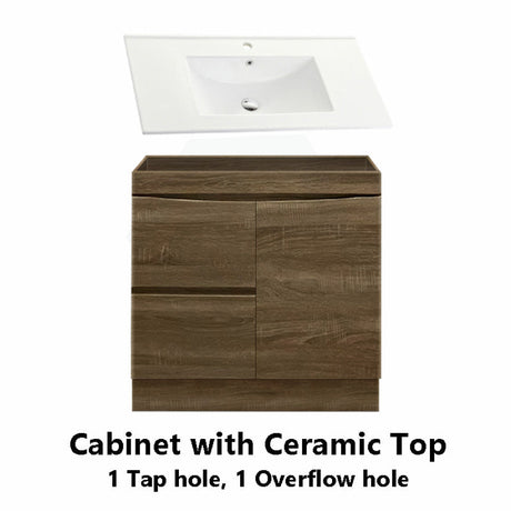 900Mm Freestanding With Kickboard Mdf Curve Edge Vanity Dark Oak Finish Left / Right Drawers Cabinet