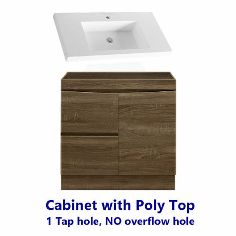 900Mm Freestanding With Kickboard Mdf Curve Edge Vanity Dark Oak Finish Left / Right Drawers Cabinet