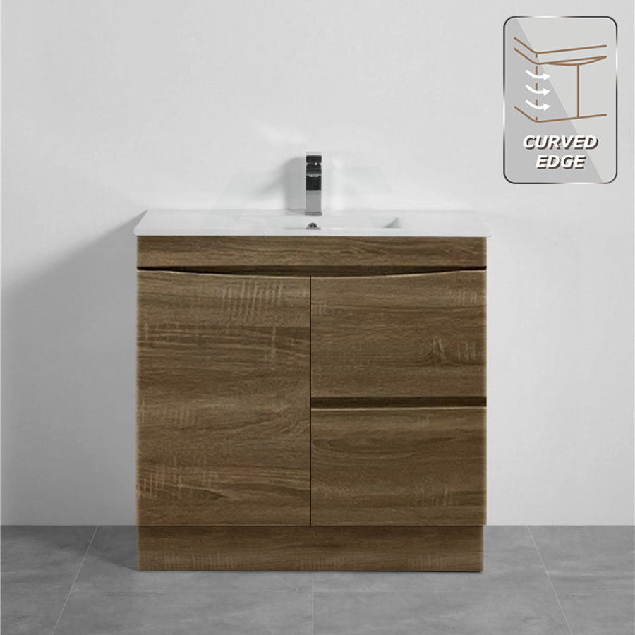 900Mm Freestanding With Kickboard Mdf Curve Edge Vanity Dark Oak Finish Left / Right Drawers Cabinet