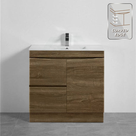 900mm Kickboard Curve Edge Vanity Cabinet Dark Oak