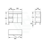 900Mm Narrow 2-Drawer 2-Door Freestanding Bathroom Vanity With Legs Multi-Colour Cabinet Only Left
