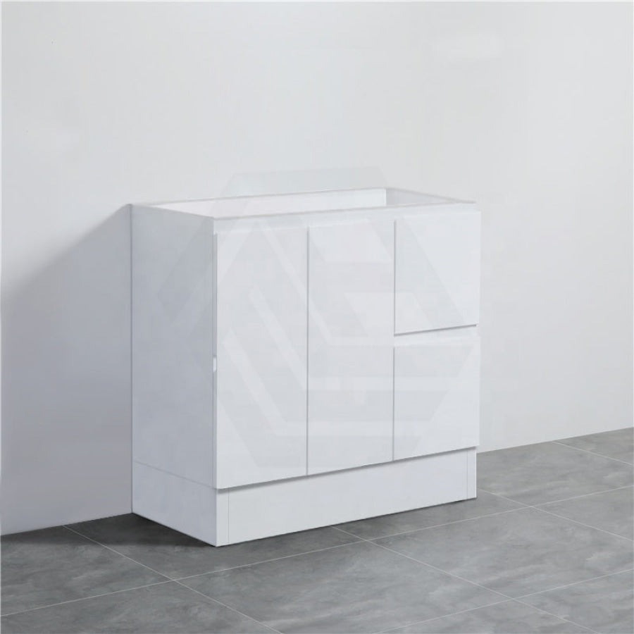 900Mm Pvc Vanity With Gloss White Finish Left / Right Drawers Kickboard Freestanding Cabinet Only