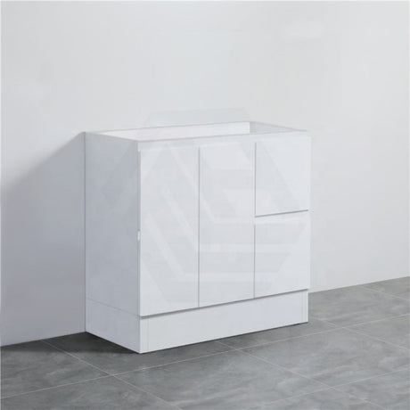 900Mm Pvc Vanity With Gloss White Finish Left / Right Drawers Kickboard Freestanding Cabinet Only