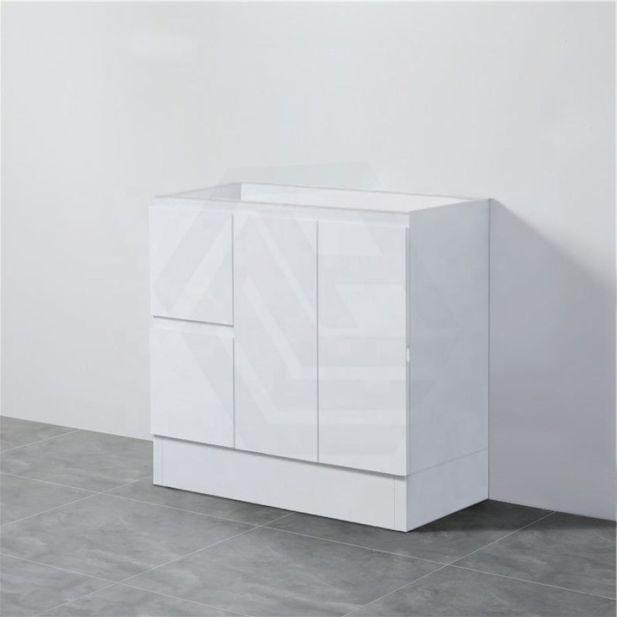 900Mm Pvc Vanity With Gloss White Finish Left / Right Drawers Kickboard Freestanding Cabinet Only