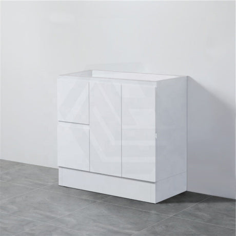900Mm Pvc Vanity With Gloss White Finish Left / Right Drawers Kickboard Freestanding Cabinet Only
