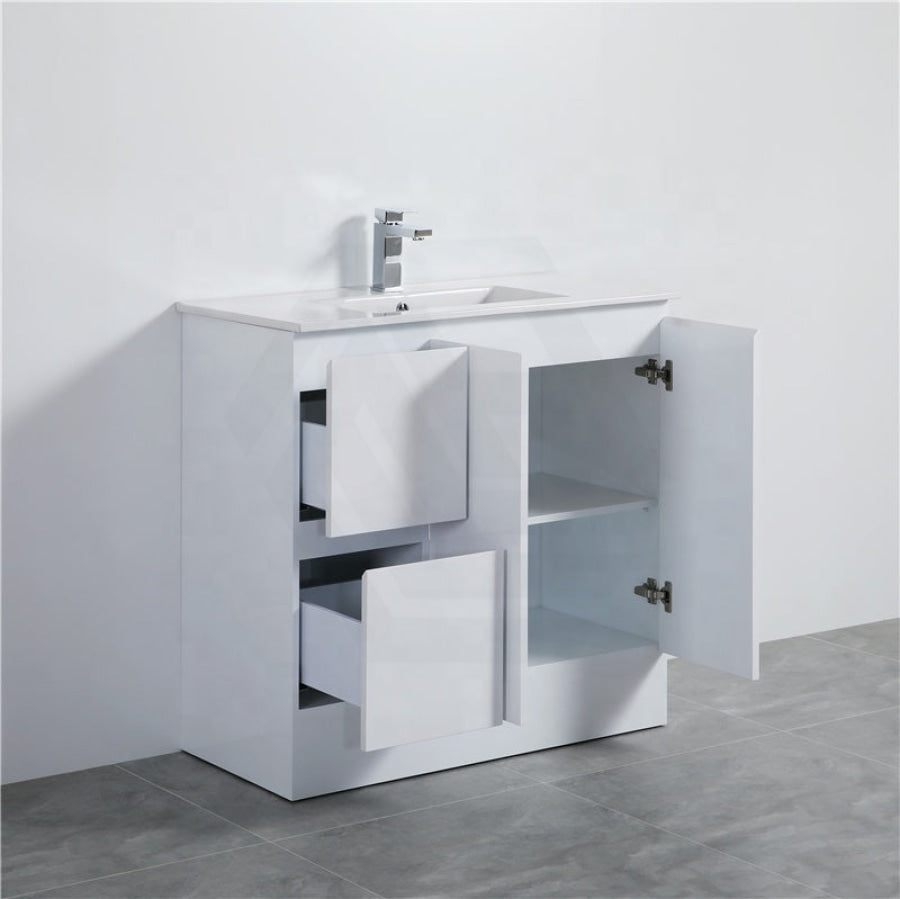 900Mm Pvc Vanity With Gloss White Finish Left / Right Drawers Kickboard Freestanding Cabinet Only