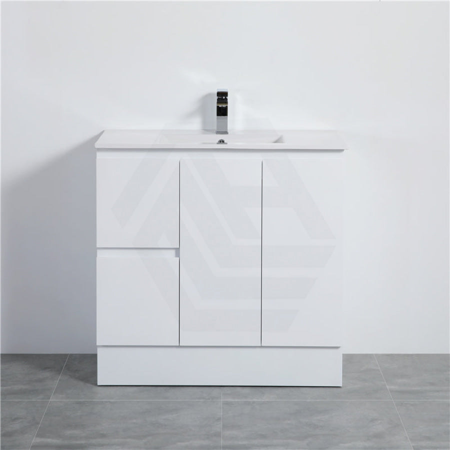 900Mm Pvc Vanity With Gloss White Finish Left / Right Drawers Kickboard Freestanding Cabinet Only