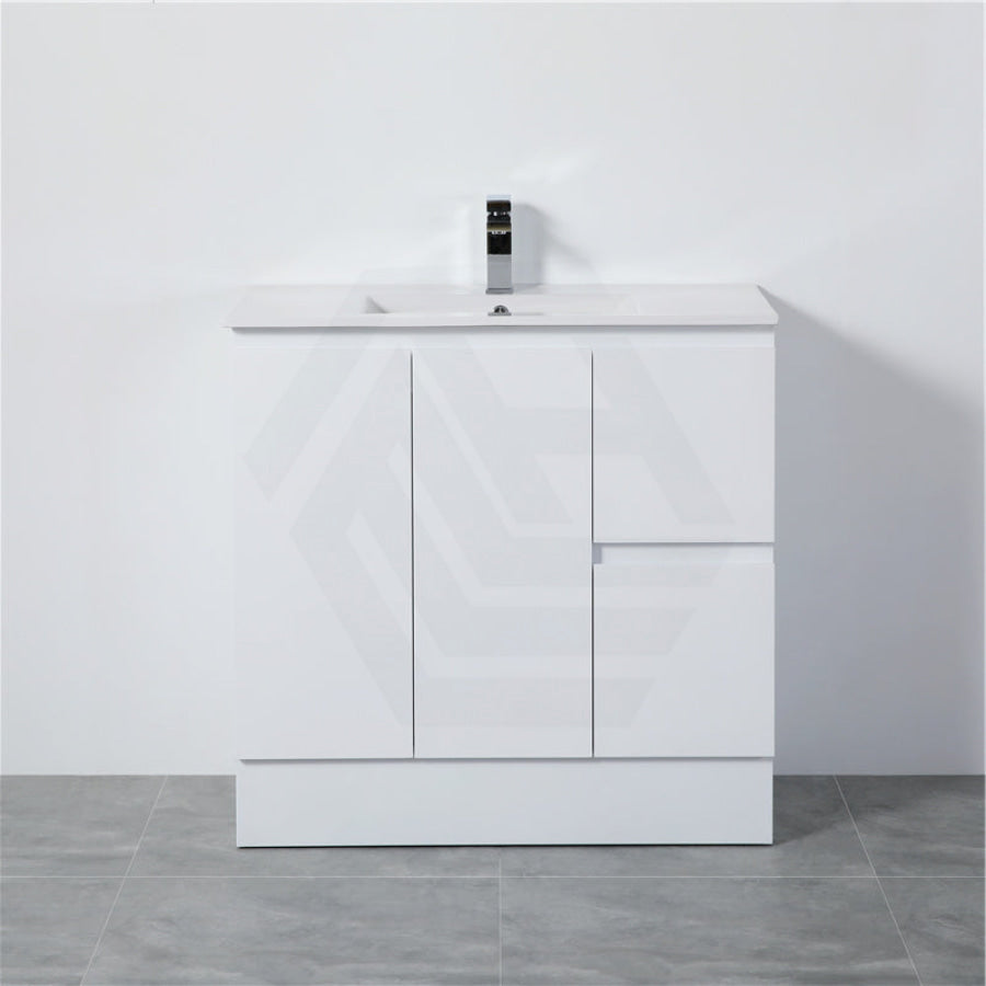 900Mm Pvc Vanity With Gloss White Finish Left / Right Drawers Kickboard Freestanding Cabinet Only