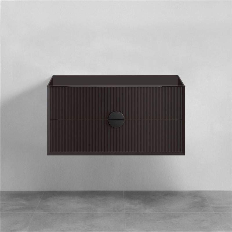 900mm Kingo Wall Hung Plywood Vanity Matt White/Black Linear Surface Finish Single Bowl Cabinet ONLY for Bathroom