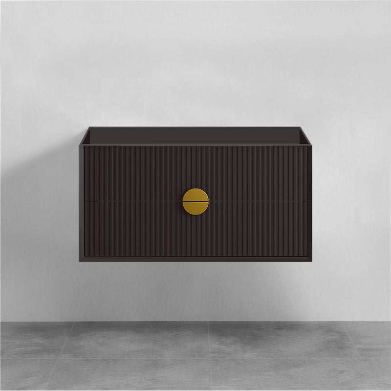 900mm Kingo Wall Hung Plywood Vanity Matt White/Black Linear Surface Finish Single Bowl Cabinet ONLY for Bathroom