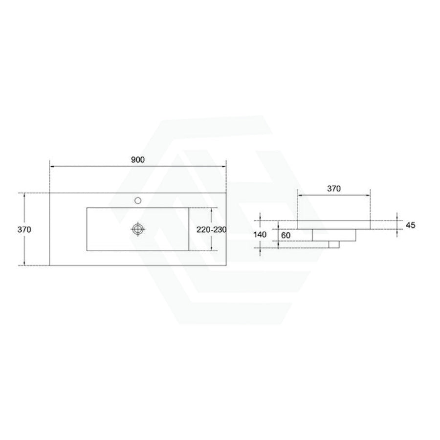 900X370X140Mm Narrow Poly Top For Bathroom Vanity Single Bowl 1 Tap Hole Tops