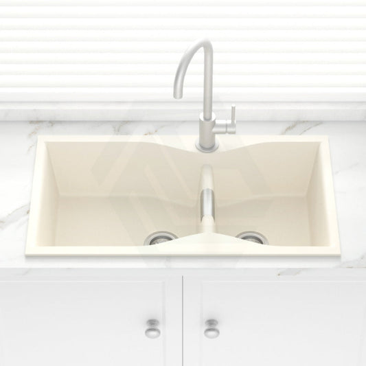 900X500X230Mm Cream Quartz Granite Double Bowls Sink For Top/Under Mount In Kitchen Sinks